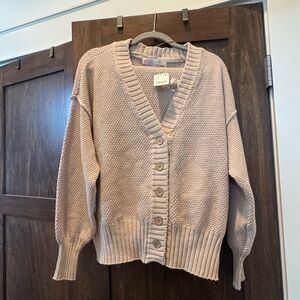 Free People Textured Knit Cardigan and Pants Travel Set in Tan